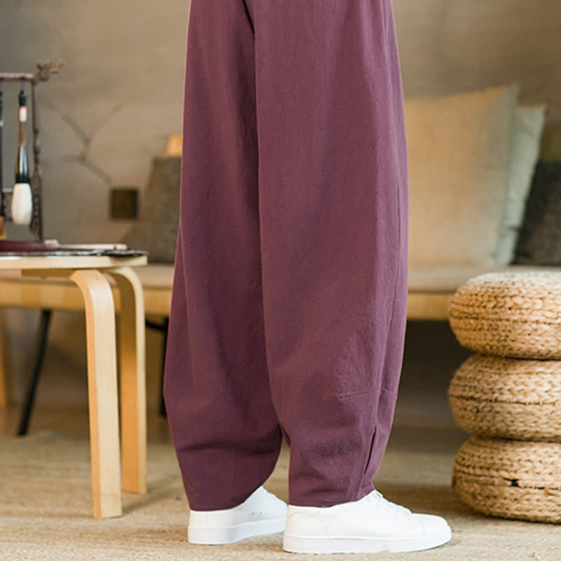Buddha Stones無地 ドローストリング付き メンズ ハーレムパンツ ポケット付き - image 10