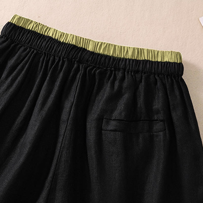 Buddha Stones無地 コントラストカラー ウエスト レースアップ コットンリネン レディース ショートパンツ ポケット付き - image 11
