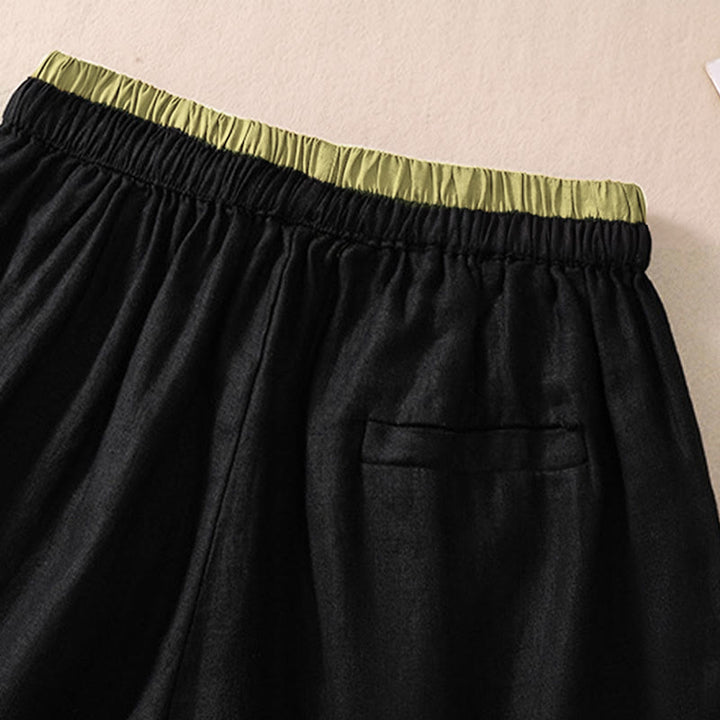 Buddha Stones無地 コントラストカラー ウエスト レースアップ コットンリネン レディース ショートパンツ ポケット付き - image 11
