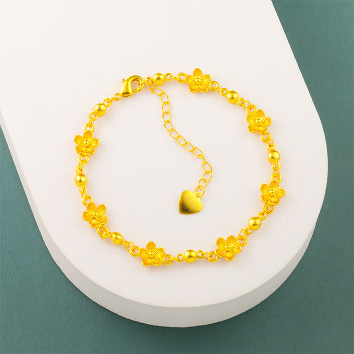 Buddha Stones 金メッキ真鍮製ハートチャーム付き桃の花モチーフブレスレット - image 6