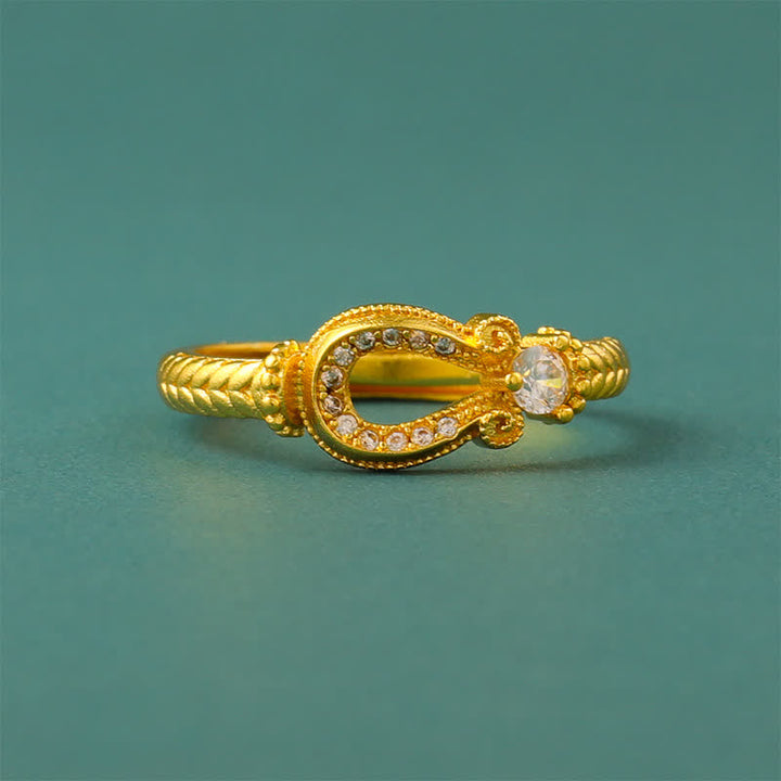 Buddha Stones 金メッキ真鍮製ヴィンテージホースシューバックルデザインオープンリング - image 3