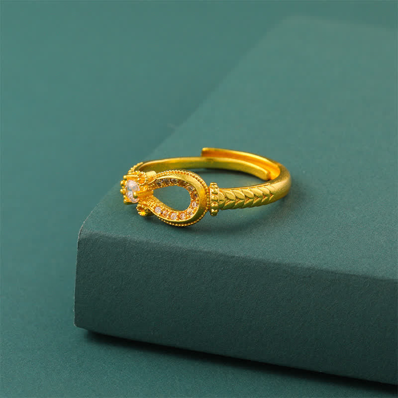 Buddha Stones 金メッキ真鍮製ヴィンテージホースシューバックルデザインオープンリング - image 4