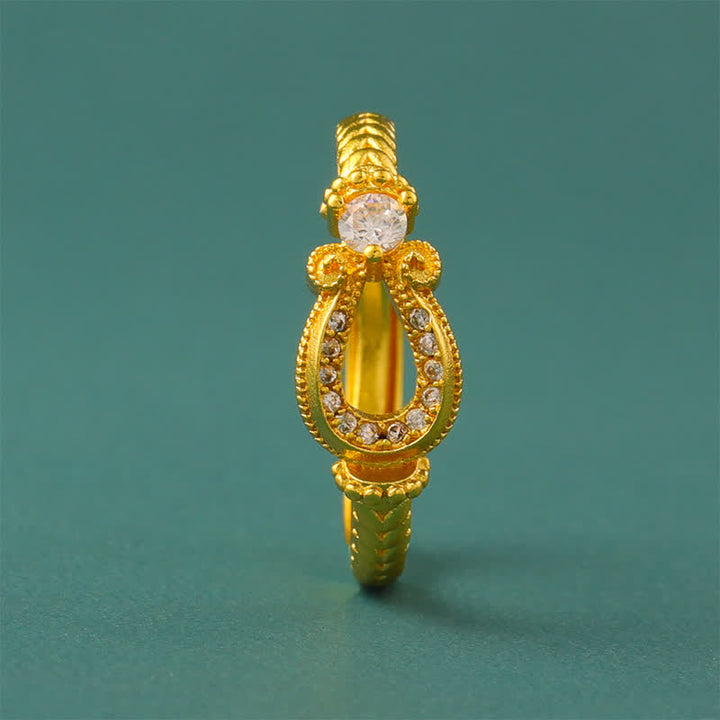 Buddha Stones 金メッキ真鍮製ヴィンテージホースシューバックルデザインオープンリング - image 2