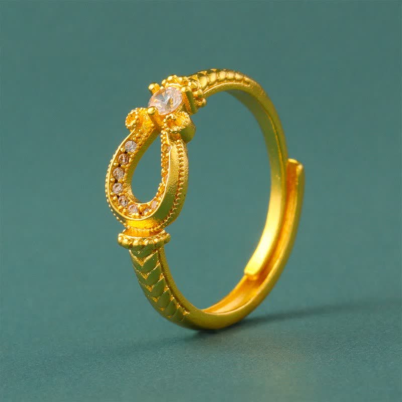 Buddha Stones 金メッキ真鍮製ヴィンテージホースシューバックルデザインオープンリング - 約16～19mm（US5～US9） - image 0