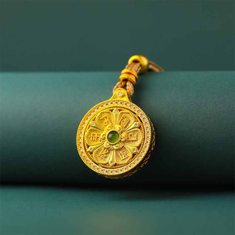 Buddha Stones 金メッキ真鍮製オーム・マニ・パドメ・フム知恵 回転式ラウンドネックレス - image 3