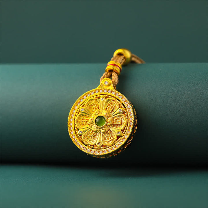Buddha Stones 金メッキ真鍮製オーム・マニ・パドメ・フム知恵 回転式ラウンドネックレス - image 3