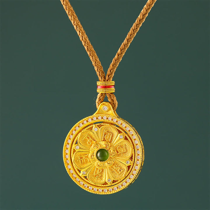 Buddha Stones 金メッキ真鍮製オーム・マニ・パドメ・フム知恵 回転式ラウンドネックレス - ゴールデンロープ - image 0