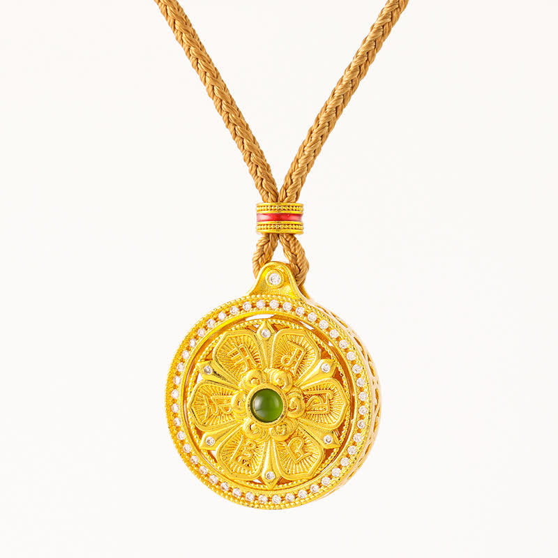 Buddha Stones 金メッキ真鍮製オーム・マニ・パドメ・フム知恵 回転式ラウンドネックレス - image 5