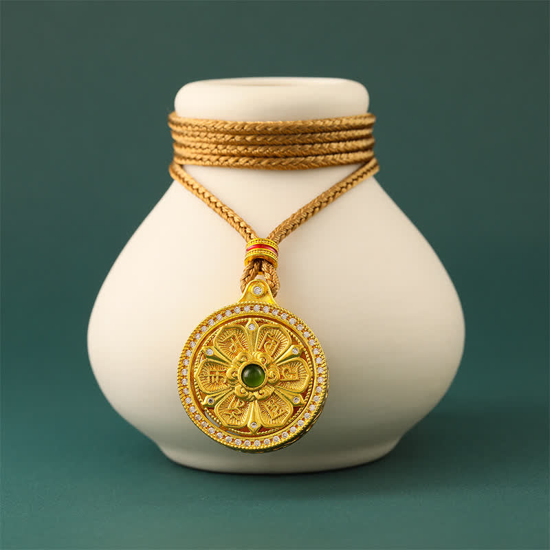 Buddha Stones 金メッキ真鍮製オーム・マニ・パドメ・フム知恵 回転式ラウンドネックレス - image 2