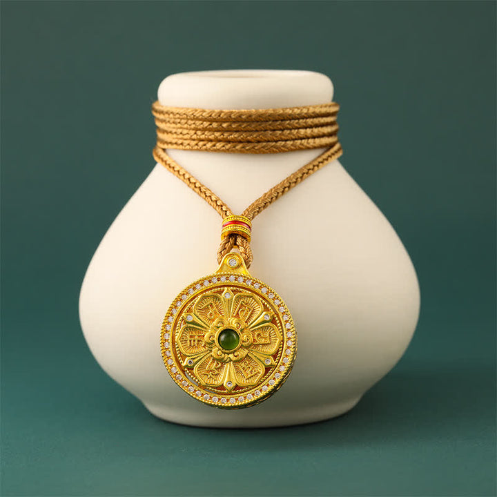 Buddha Stones 金メッキ真鍮製オーム・マニ・パドメ・フム知恵 回転式ラウンドネックレス - image 2
