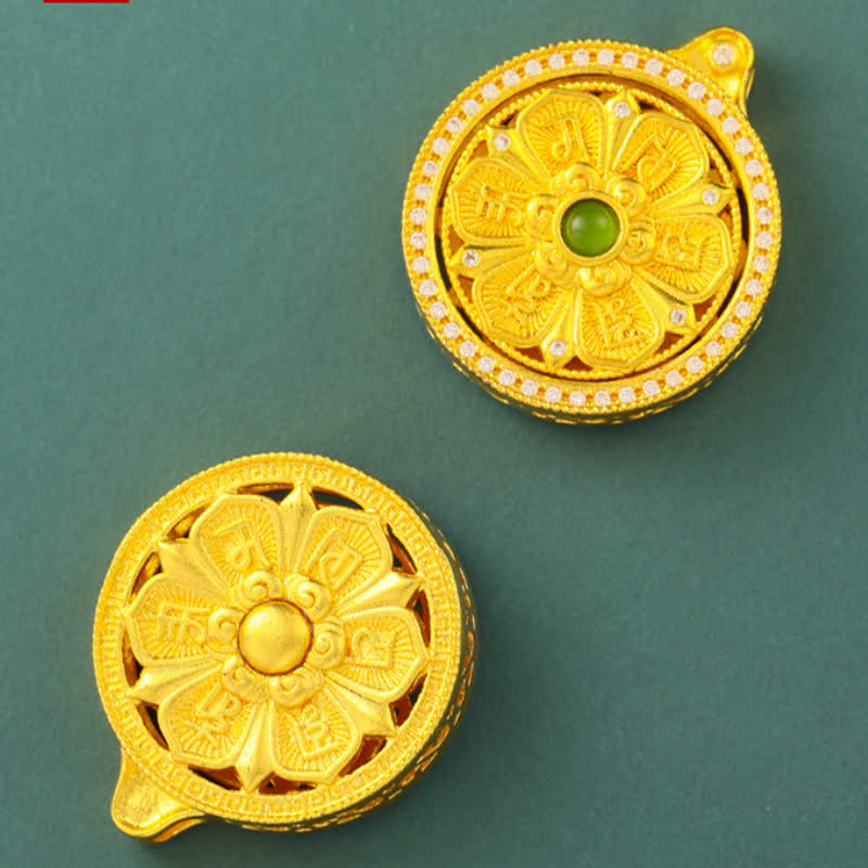 Buddha Stones 金メッキ真鍮製オーム・マニ・パドメ・フム知恵 回転式ラウンドネックレス - image 4