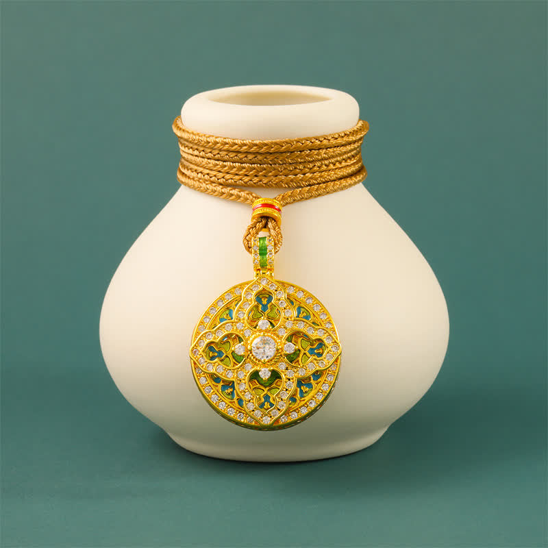 Buddha Stones ひょうたん型ゴールドメッキ真鍮製エナジーラウンドペンダントネックレス - image 1