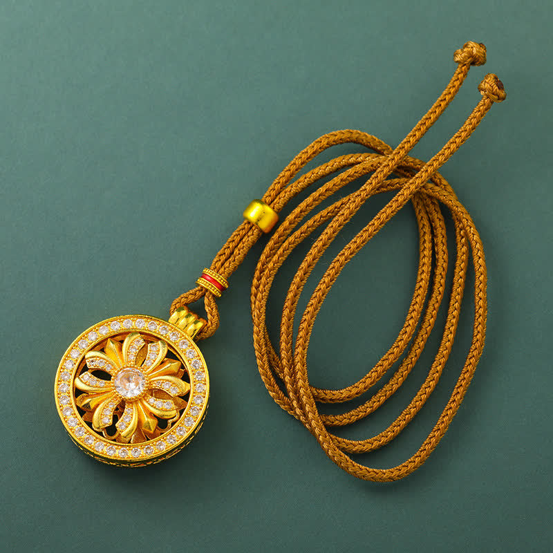 Buddha Stones 金メッキ真鍮製回転式アイリスフラワーラウンドペンダントネックレス - image 1