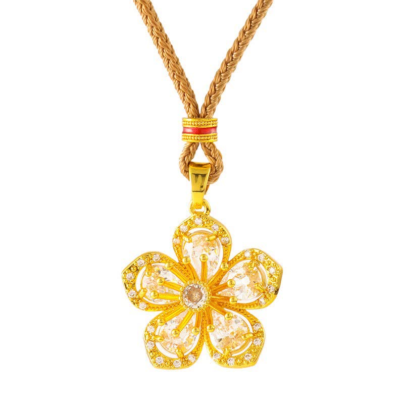 Buddha Stones 金メッキ真鍮製梅の花モチーフのハーモニックコネクションペンダントネックレス - image 5