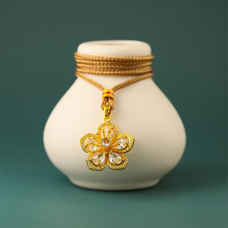 Buddha Stones 金メッキ真鍮製梅の花モチーフのハーモニックコネクションペンダントネックレス - image 3