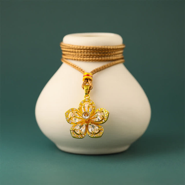 Buddha Stones 金メッキ真鍮製梅の花モチーフのハーモニックコネクションペンダントネックレス - image 3