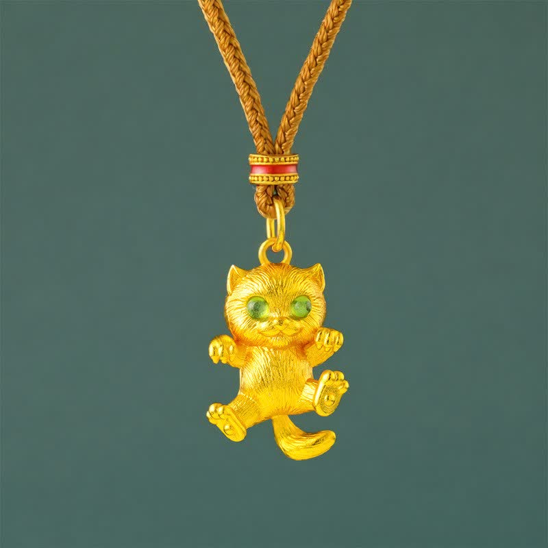 Buddha Stones 金メッキ真鍮製招き猫グラウンディングペンダントネックレス - ゴールデンロープ - image 0