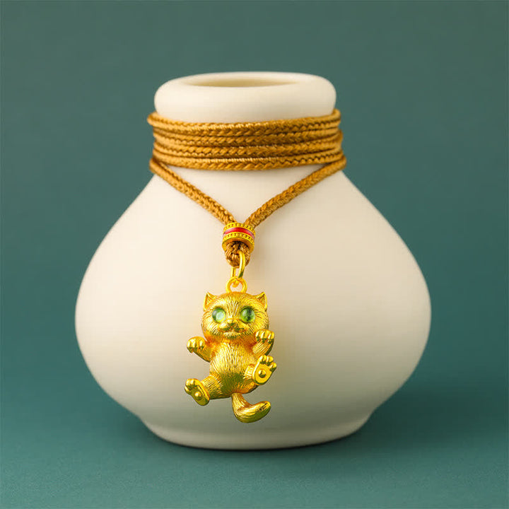 Buddha Stones 金メッキ真鍮製招き猫グラウンディングペンダントネックレス - image 2
