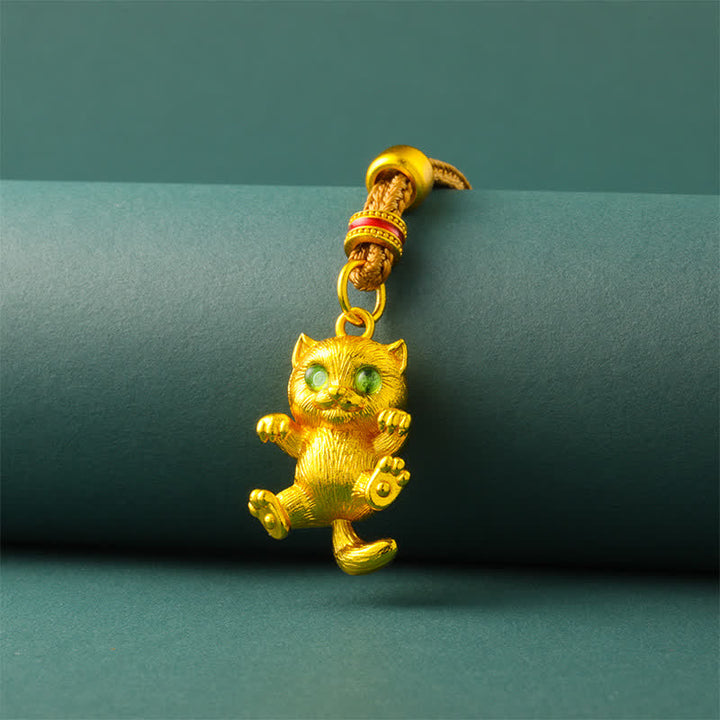 Buddha Stones 金メッキ真鍮製招き猫グラウンディングペンダントネックレス - image 3