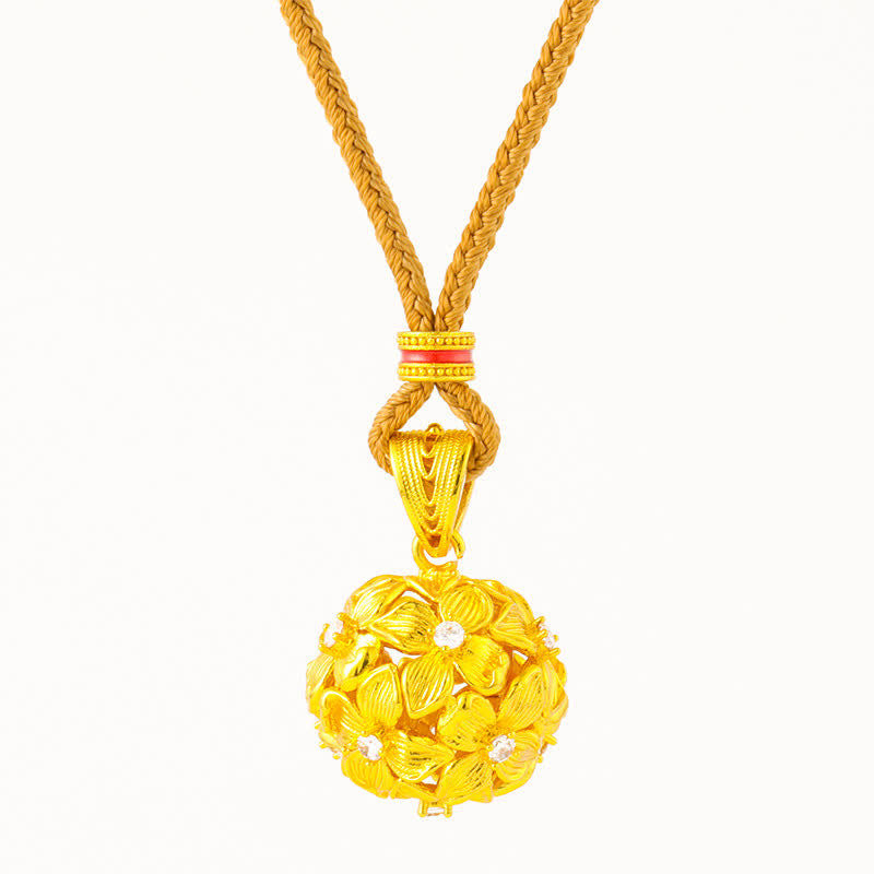 Buddha Stones 金メッキ真鍮製透かし彫りアジサイペンダントネックレス - image 4