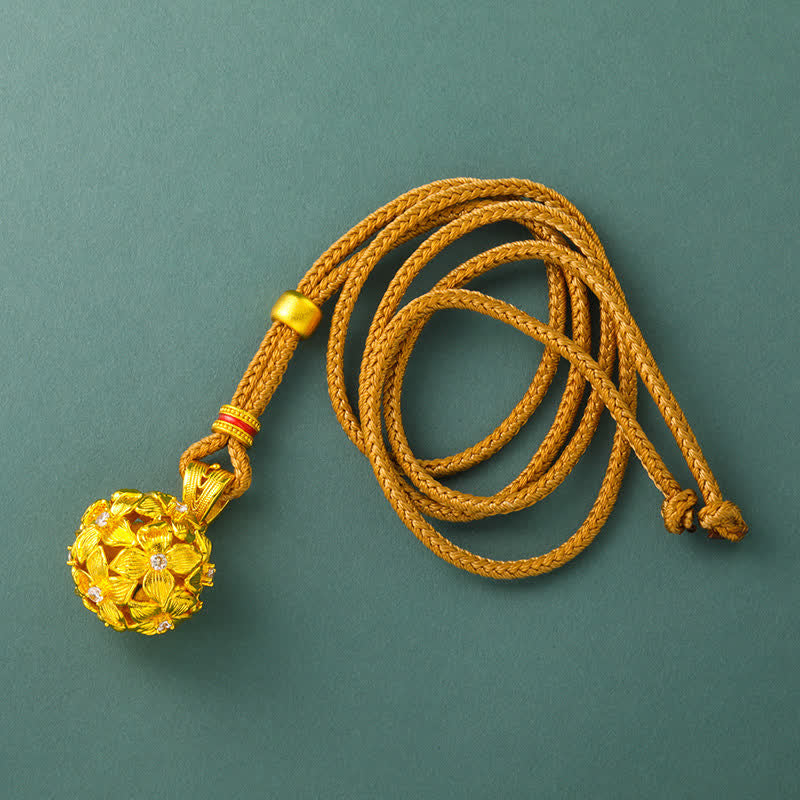 Buddha Stones 金メッキ真鍮製透かし彫りアジサイペンダントネックレス - image 1