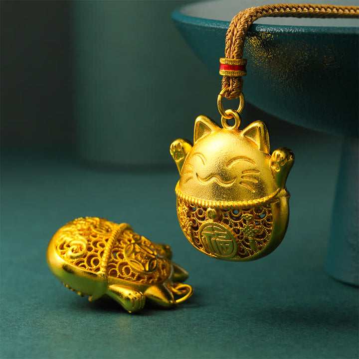 Buddha Stones 金メッキ招き猫の良縁祈願を込めた編み込みロープネックレス - image 4