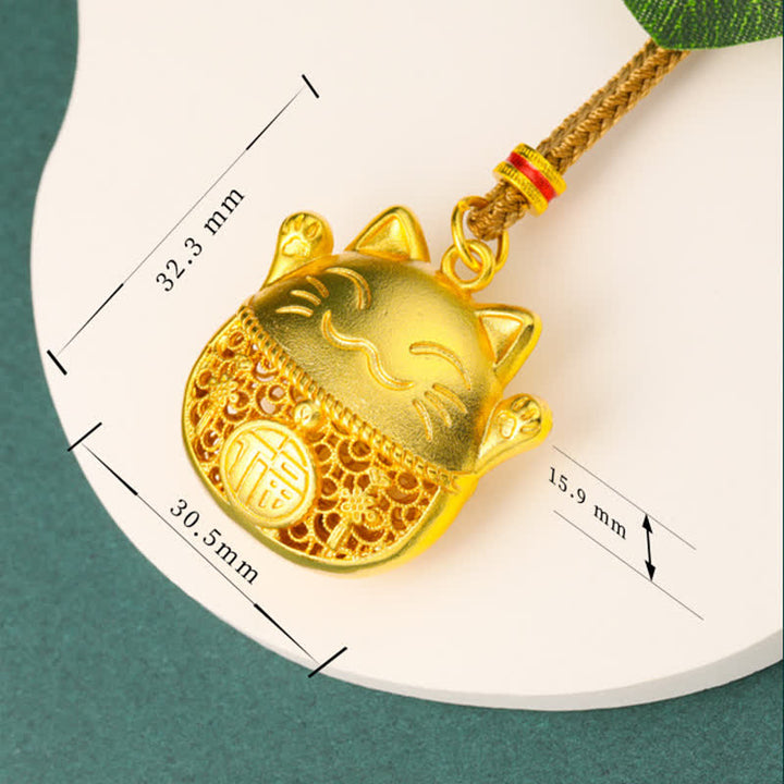 Buddha Stones 金メッキ招き猫の良縁祈願を込めた編み込みロープネックレス - image 7