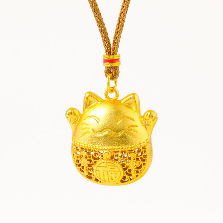 Buddha Stones 金メッキ招き猫の良縁祈願を込めた編み込みロープネックレス - image 10