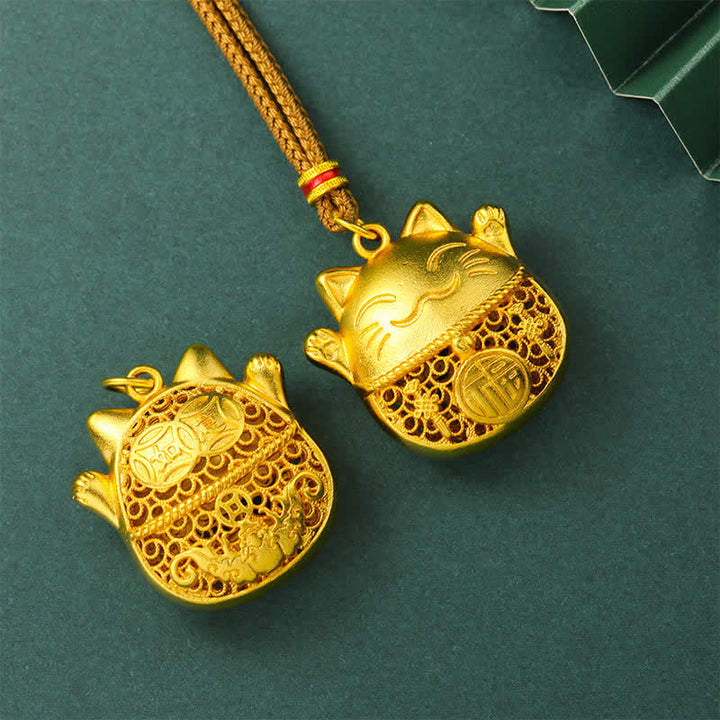 Buddha Stones 金メッキ招き猫の良縁祈願を込めた編み込みロープネックレス - image 3
