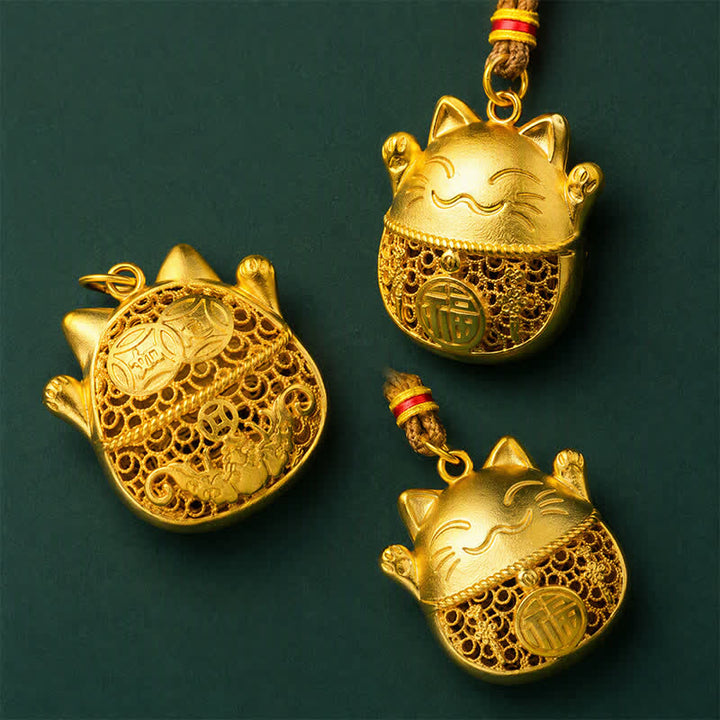 Buddha Stones 金メッキ招き猫の良縁祈願を込めた編み込みロープネックレス - image 8