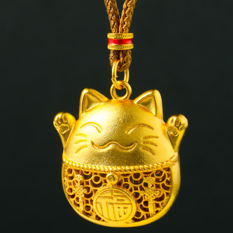 Buddha Stones 金メッキ招き猫の良縁祈願を込めた編み込みロープネックレス - image 9
