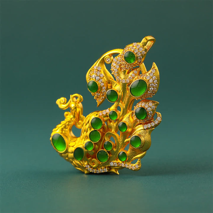 Buddha Stones 金メッキ真鍮製孔雀モチーフの自信を高めるネックレス - image 11