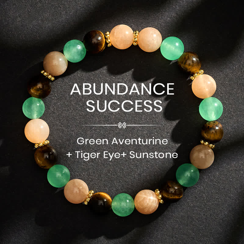 Buddha Stones グリーンアベンチュリン、タイガーアイ、サンストーンビーズの幸運ブレスレット - 8mm - image 0