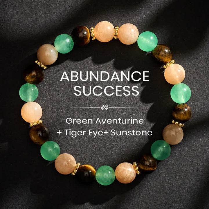 Buddha Stones グリーンアベンチュリン、タイガーアイ、サンストーンビーズの幸運ブレスレット - 8mm - image 0