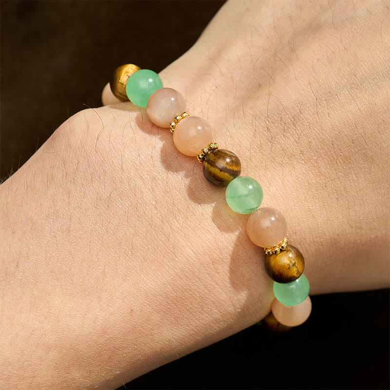Buddha Stones グリーンアベンチュリン、タイガーアイ、サンストーンビーズの幸運ブレスレット - image 4