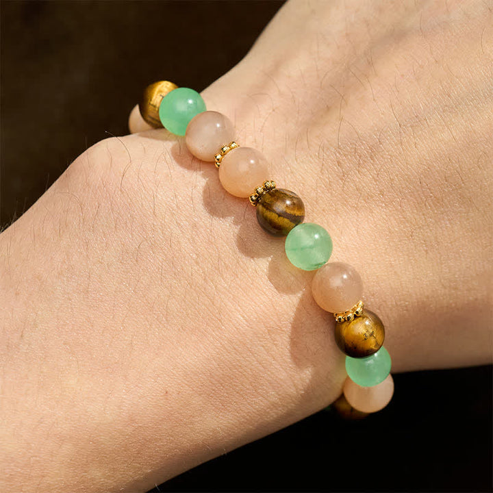 Buddha Stones グリーンアベンチュリン、タイガーアイ、サンストーンビーズの幸運ブレスレット - image 4
