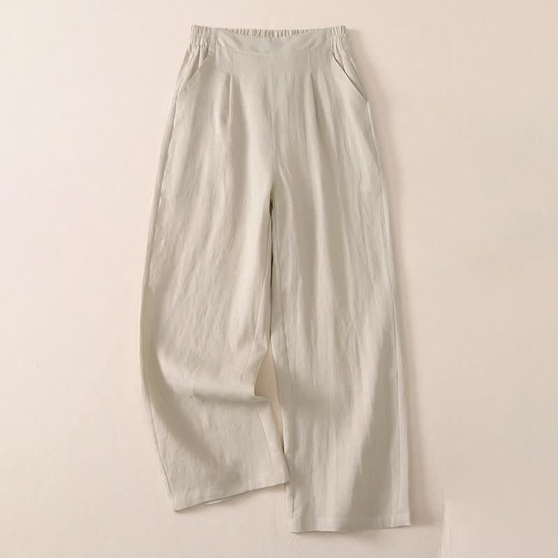 Buddha Stones 春秋定番のシンプルな無地クロップドパンツ　レディースストレートレッグパンツ（ポケット付き） - ベージュ - US8-10, UK/AU12-14, EU40-42 （2XL） - image 0