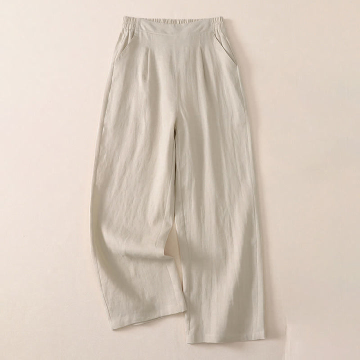 Buddha Stones 春秋定番のシンプルな無地クロップドパンツ　レディースストレートレッグパンツ（ポケット付き） - ベージュ - US8-10, UK/AU12-14, EU40-42 （2XL） - image 0