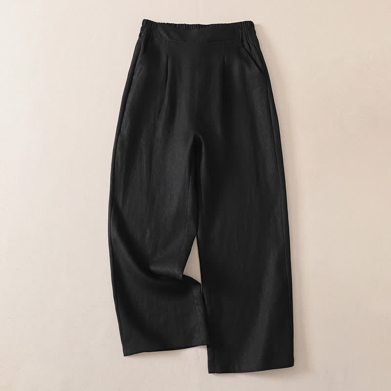 Buddha Stones 春秋定番のシンプルな無地クロップドパンツ　レディースストレートレッグパンツ（ポケット付き） - 黒 - US8-10, UK/AU12-14, EU40-42 （2XL） - image 6