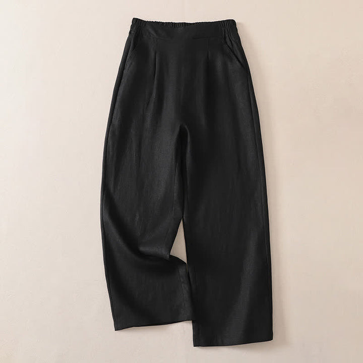 Buddha Stones 春秋定番のシンプルな無地クロップドパンツ　レディースストレートレッグパンツ（ポケット付き） - 黒 - US8-10, UK/AU12-14, EU40-42 （2XL） - image 6