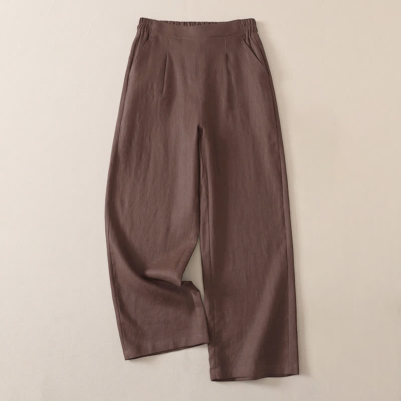 Buddha Stones 春秋定番のシンプルな無地クロップドパンツ　レディースストレートレッグパンツ（ポケット付き） - サドルブラウン - US8-10, UK/AU12-14, EU40-42 （2XL） - image 10