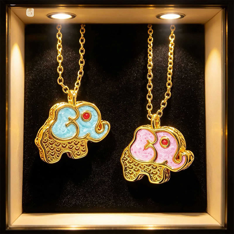Buddha Stones 24Kゴールドメッキ銅製幸運の象の空洞ペンダントネックレス - image 0
