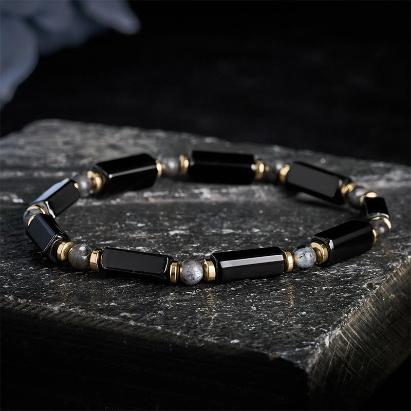Buddha Stones ブラックオニキスの保護と銅のアクセントビーズブレスレット - image 1