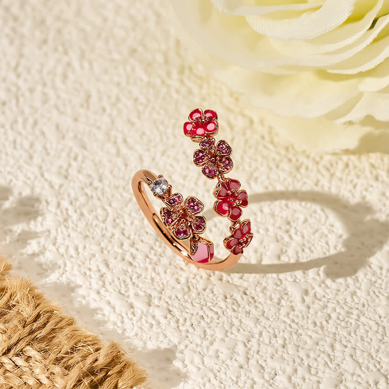 Buddha Stones 銅製桃の花バランスオープンリング - image 3