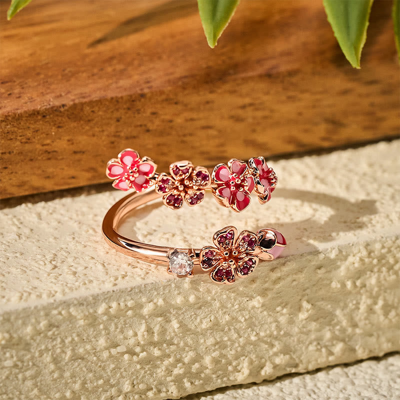 Buddha Stones 銅製桃の花バランスオープンリング - image 2