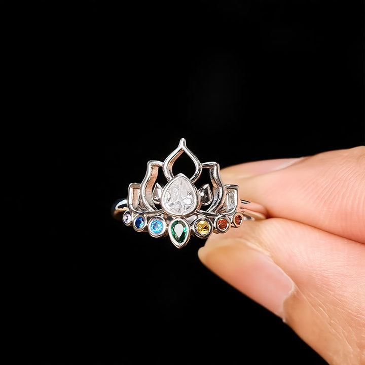 Buddha Stones 銅製ロータス マルチカラージルコン象嵌ヒーリングリング - image 2