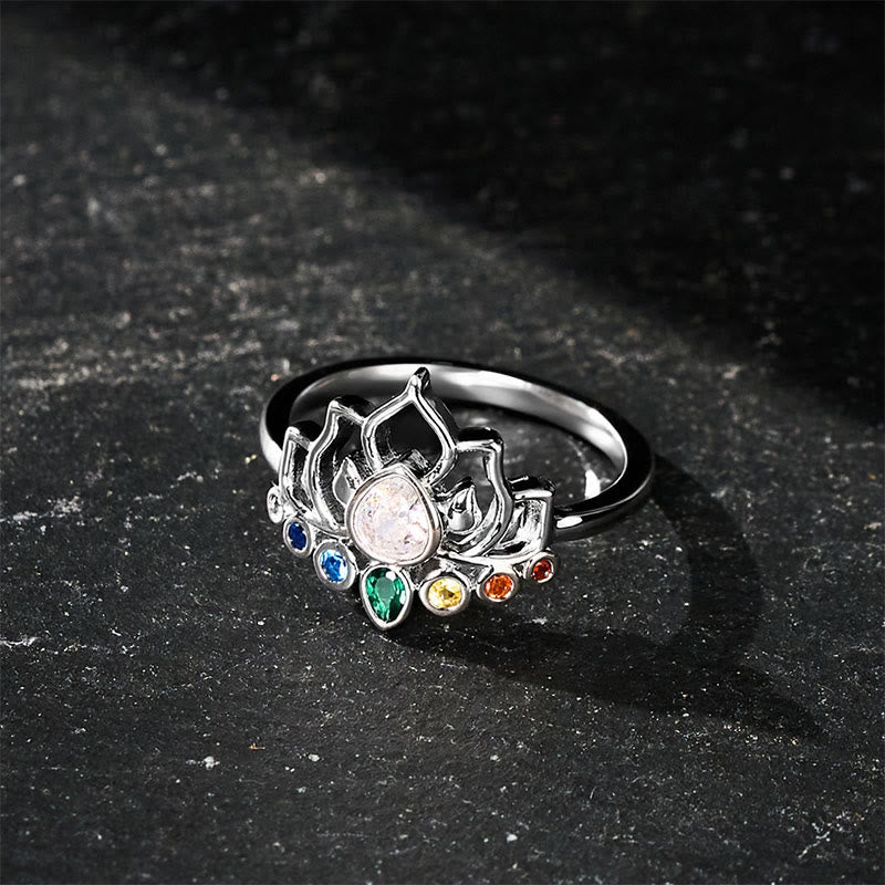 Buddha Stones 銅製ロータス マルチカラージルコン象嵌ヒーリングリング - 19.8mm-US10 - image 0