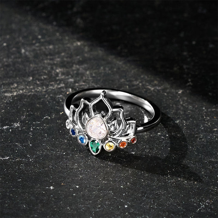 Buddha Stones 銅製ロータス マルチカラージルコン象嵌ヒーリングリング - 19.8mm-US10 - image 0