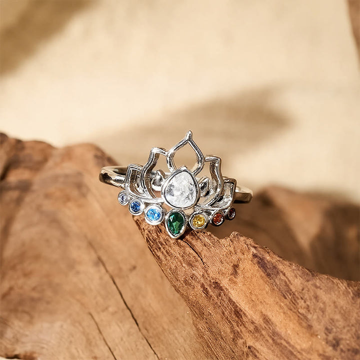 Buddha Stones 銅製ロータス マルチカラージルコン象嵌ヒーリングリング - image 3