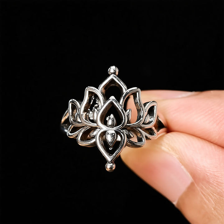 Buddha Stones ヴィンテージシルバートーンロータスピュリティステートメントリング - image 4